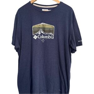Columbia Omni-Wick T-Shirt Men’s Navy Blue Hiking Adventure Graphic Tee Sz XL